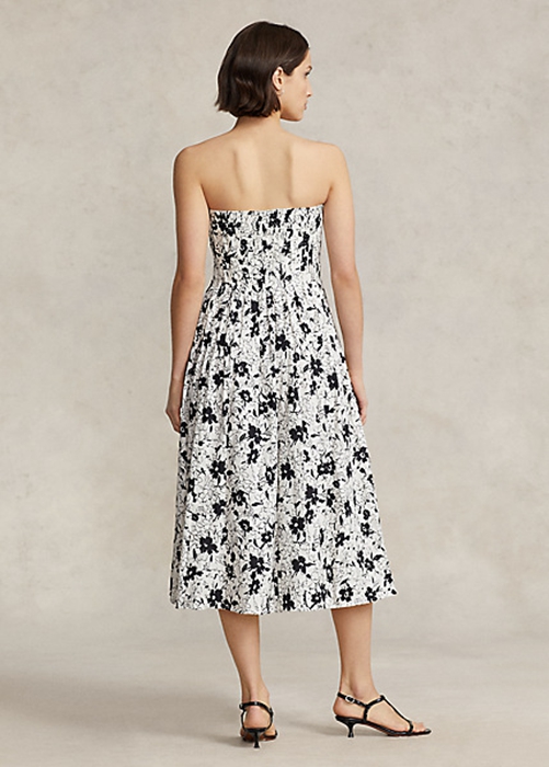 Black / Cream Ralph Lauren Floral Linen Strapless Women's Dress | 1376-WHFVN