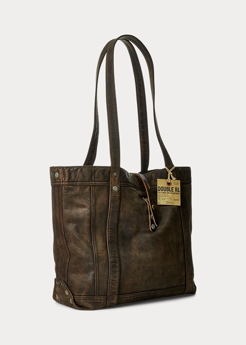 Black Over Brown Ralph Lauren Leather Women's Tote Bags | 6735-IBXMN