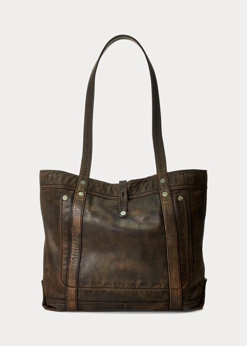 Black Over Brown Ralph Lauren Leather Women's Tote Bags | 6735-IBXMN