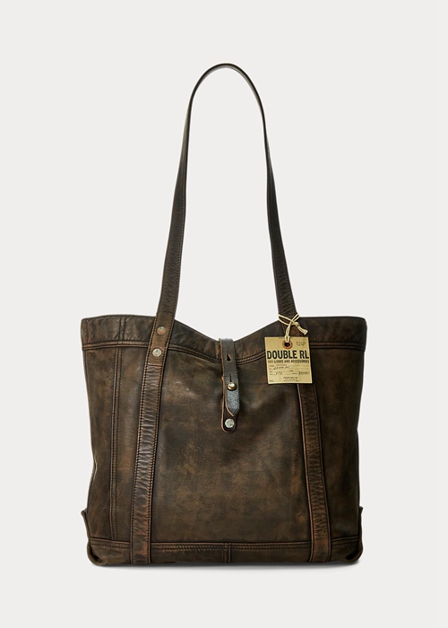 Black Over Brown Ralph Lauren Leather Women\'s Tote Bags | 6735-IBXMN