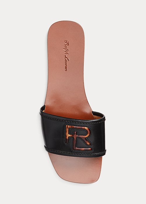 Black Ralph Lauren Andela Burnished Calfskin Women's Sandals | 0573-ZBMXD