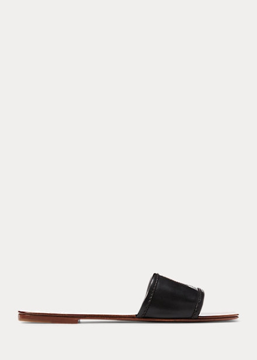 Black Ralph Lauren Andela Burnished Calfskin Women\'s Sandals | 0573-ZBMXD