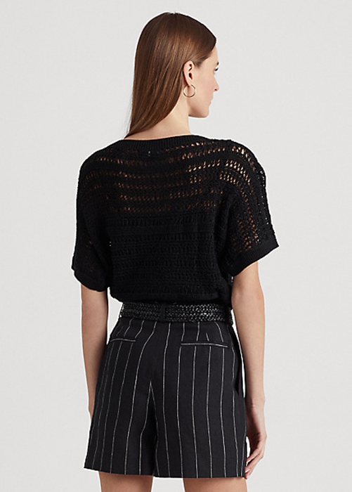 Black Ralph Lauren Cotton Mesh Short-Sleeve Women's Sweaters | 0915-DFHLS