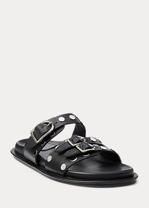 Black Ralph Lauren Ezra Studded Lambskin Women's Sandals | 6243-GBSDP