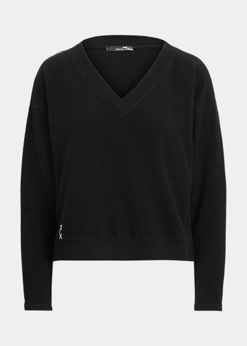 Black Ralph Lauren Jersey V-Neck Women's Sweatshirts | 2538-DOJIA