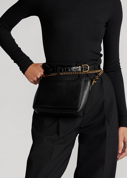 Black Ralph Lauren Leather Mini Sloane Women's Crossbody Bags | 2958-SUPQI
