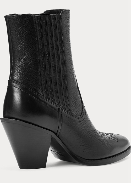 Black Ralph Lauren Lowrey Leather Cowboy Women's Boots | 6418-OBTMP