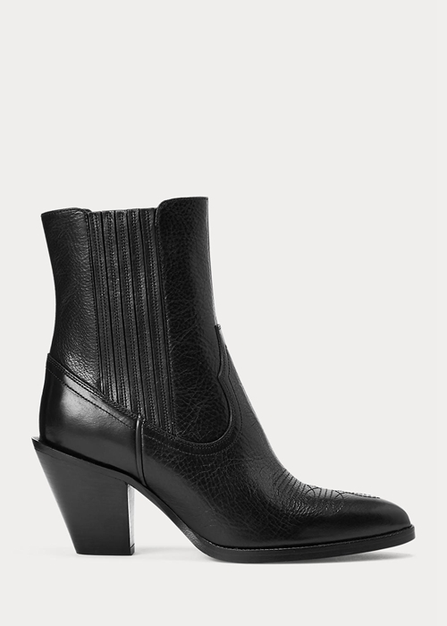 Black Ralph Lauren Lowrey Leather Cowboy Women\'s Boots | 6418-OBTMP