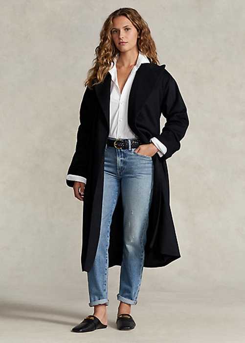 Black Ralph Lauren Peak-Lapel Wool-Blend Wrap Women\'s Coats | 4281-VRILM
