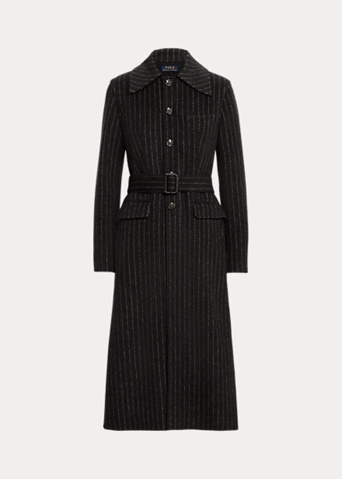 Black Ralph Lauren Pinstripe Double-Faced Women's Coats | 5837-HQGUL