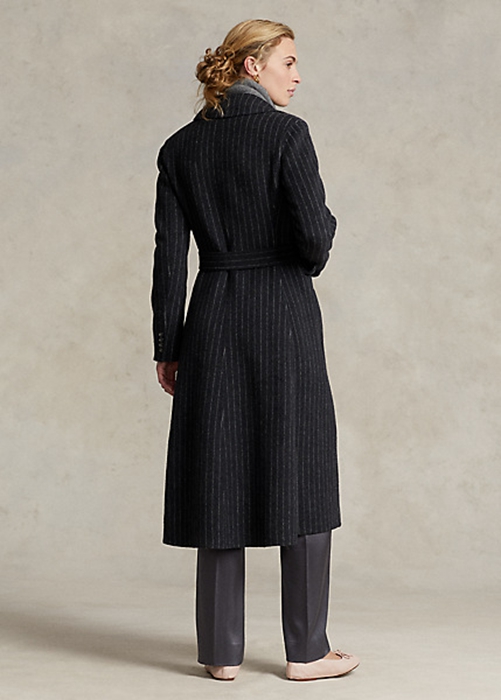 Black Ralph Lauren Pinstripe Double-Faced Women's Coats | 5837-HQGUL
