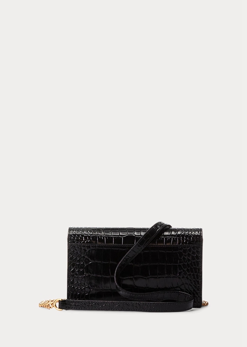 Black Ralph Lauren Polo ID Croc-Embossed Chain Women's Wallets | 1749-QYWIA