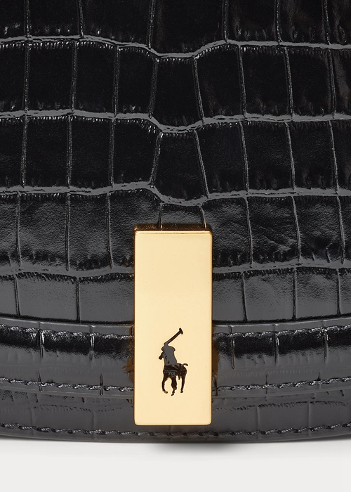 Black Ralph Lauren Polo ID Croc-Embossed Women's Saddle Bags | 2305-KXBON