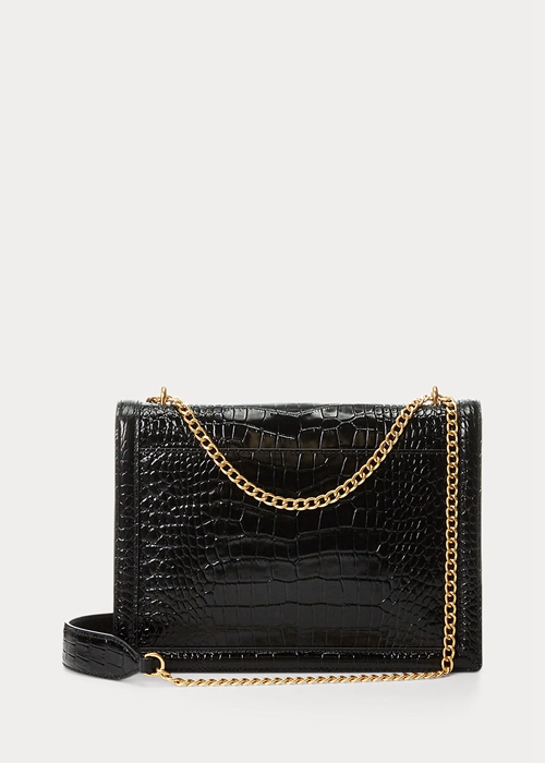 Black Ralph Lauren Polo ID Croc-Embossed Envelope Chain Women's Crossbody Bags | 2830-MADLC