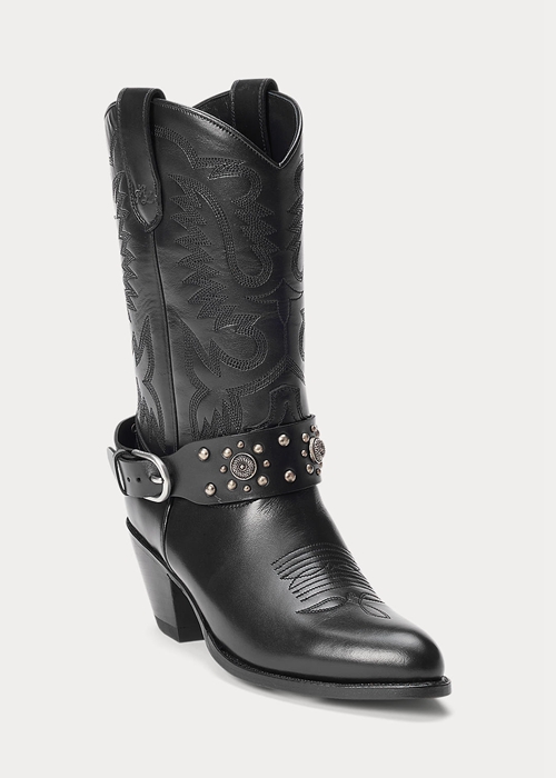 Black Ralph Lauren Studded Calfskin Western Women's Boots | 6870-BGIQC