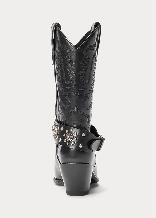 Black Ralph Lauren Studded Calfskin Western Women's Boots | 6870-BGIQC