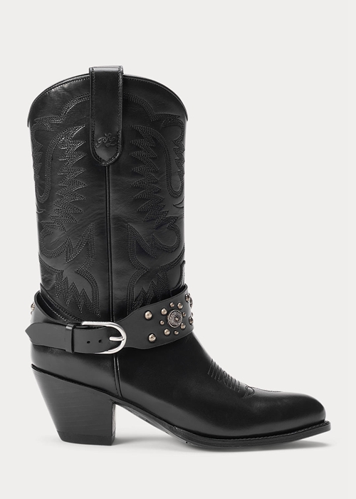 Black Ralph Lauren Studded Calfskin Western Women\'s Boots | 6870-BGIQC