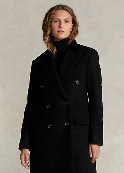 Black Ralph Lauren Velvet-Topcollar Wool-Blend Melton Women\'s Coats | 9306-KVJBM
