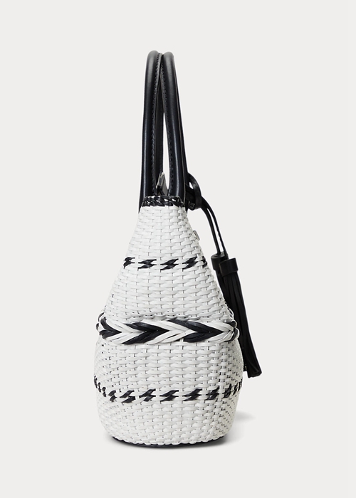 Black/Snow White Ralph Lauren Geo-Motif Woven Leather Large Perri Women's Tote Bags | 8472-YRTSG