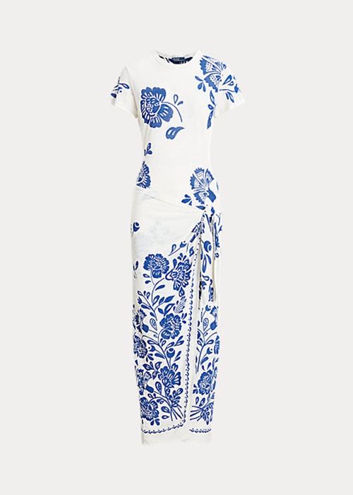 Blue Ralph Lauren Floral Faux-Wrap Jersey Women's Dress | 6453-LGYPV