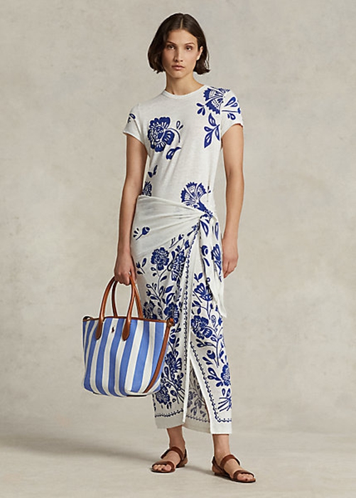 Blue Ralph Lauren Floral Faux-Wrap Jersey Women\'s Dress | 6453-LGYPV