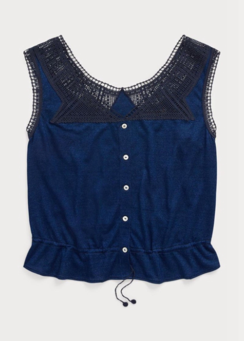 Blue Ralph Lauren Indigo Crochet-trim Camisole  Women\'s Tops | 7302-TVMPF
