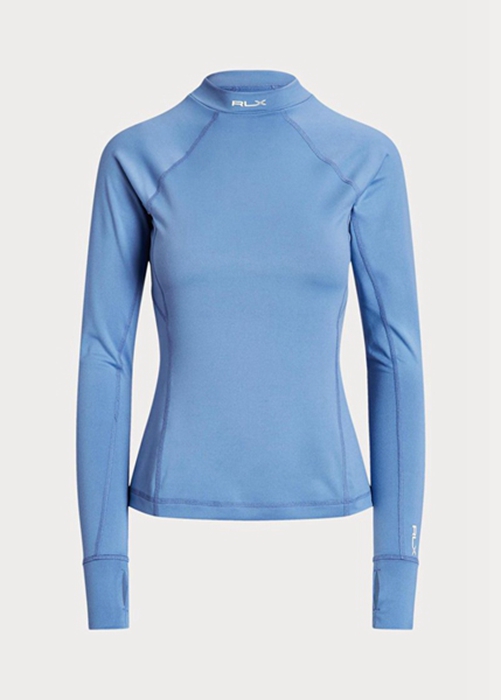 Blue Ralph Lauren Logo Jersey Long-sleeve Mockneck  Women's T Shirts | 7460-VYBKH