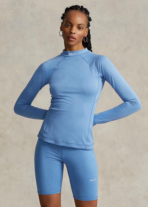 Blue Ralph Lauren Logo Jersey Long-sleeve Mockneck  Women\'s T Shirts | 7460-VYBKH