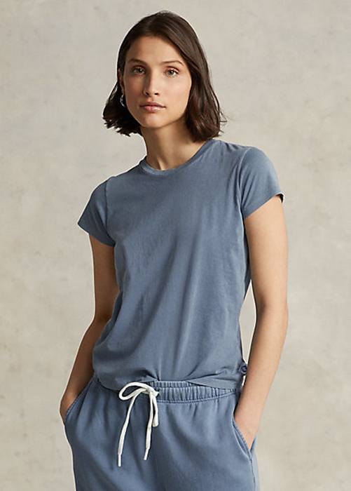 Blue Ralph Lauren Organic Cotton Crewneck Women\'s T Shirts | 8503-ZNFRT