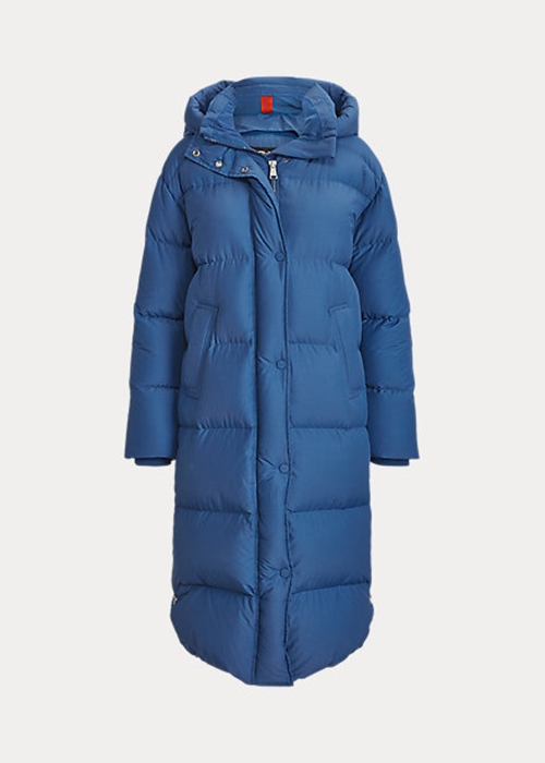 Blue Ralph Lauren Water-Resistant Down Hooded Women's Coats | 8079-CEDPB