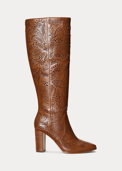 Brown Ralph Lauren Ashlynn Burnished Leather Women\'s Boots | 6897-YXSPN