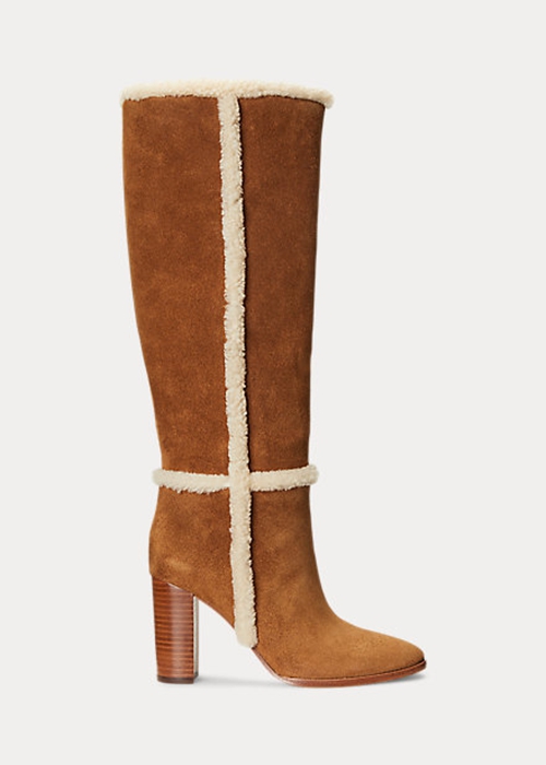 Brown Ralph Lauren Aubri Suede Women\'s Boots | 6349-JZPFN
