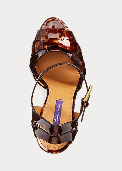 Brown Ralph Lauren Callahan Patent Calfskin Women's Sandals | 7694-IONDV