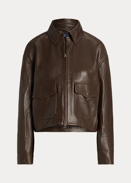 Brown Ralph Lauren Cropped Leather Bomber Women's Jackets | 2195-OHAXQ