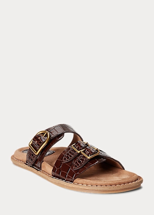 Brown Ralph Lauren Ezra Crocodile-Embossed Leather Women's Sandals | 5601-HSKEC