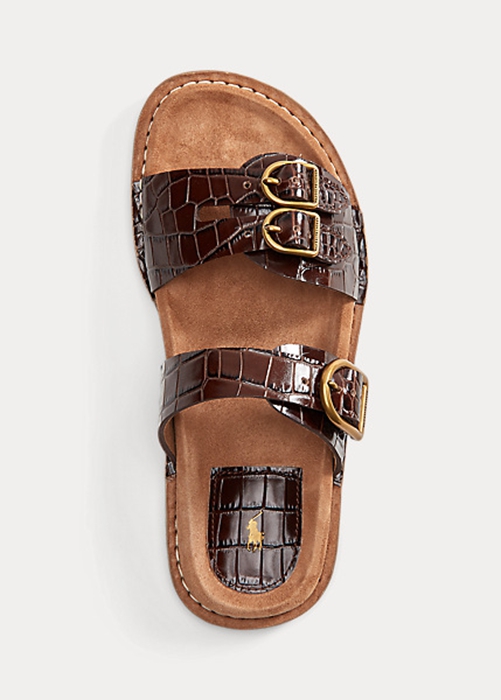Brown Ralph Lauren Ezra Crocodile-Embossed Leather Women's Sandals | 5601-HSKEC