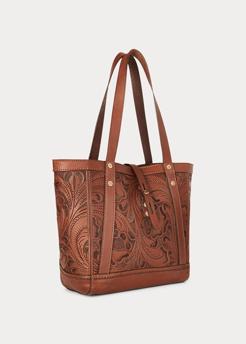 Brown Ralph Lauren Hand-Tooled Leather Women's Tote Bags | 4526-EYPKT