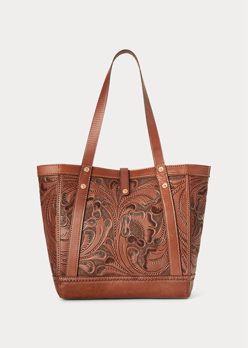 Brown Ralph Lauren Hand-Tooled Leather Women's Tote Bags | 4526-EYPKT