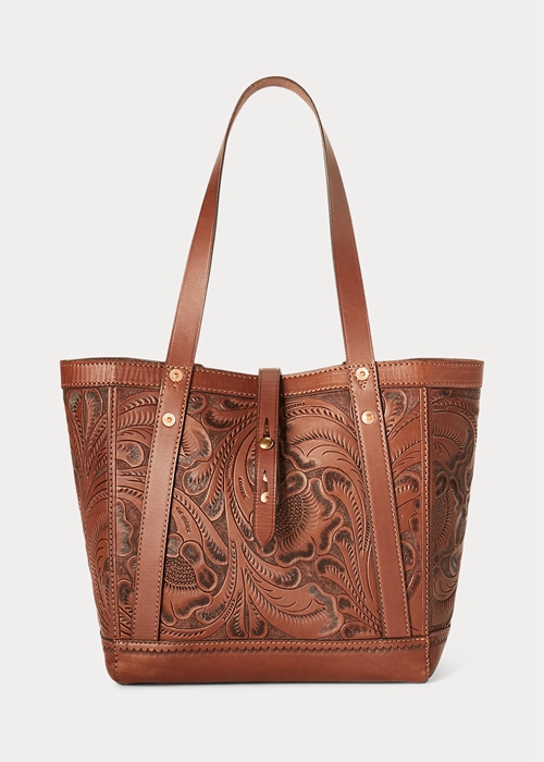 Brown Ralph Lauren Hand-Tooled Leather Women\'s Tote Bags | 4526-EYPKT