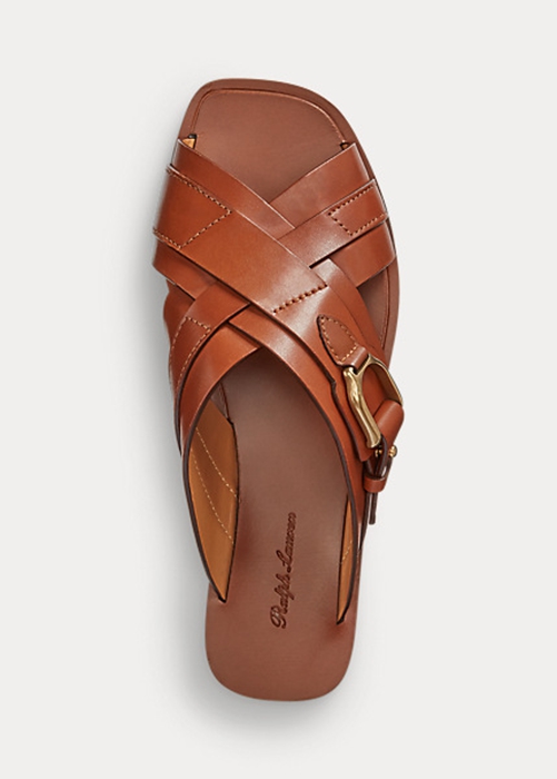 Brown Ralph Lauren Jacie Calfskin Stirrup Women's Sandals | 0143-FOVSY