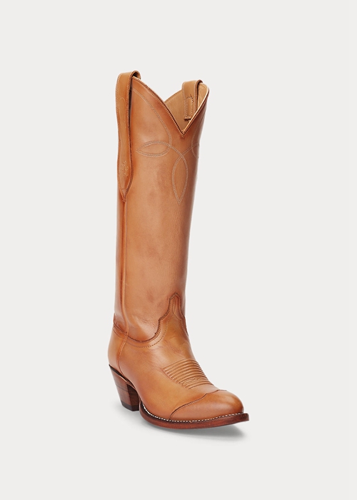 Brown Ralph Lauren Kiera Leather Cowboy Women's Boots | 2809-KACJD