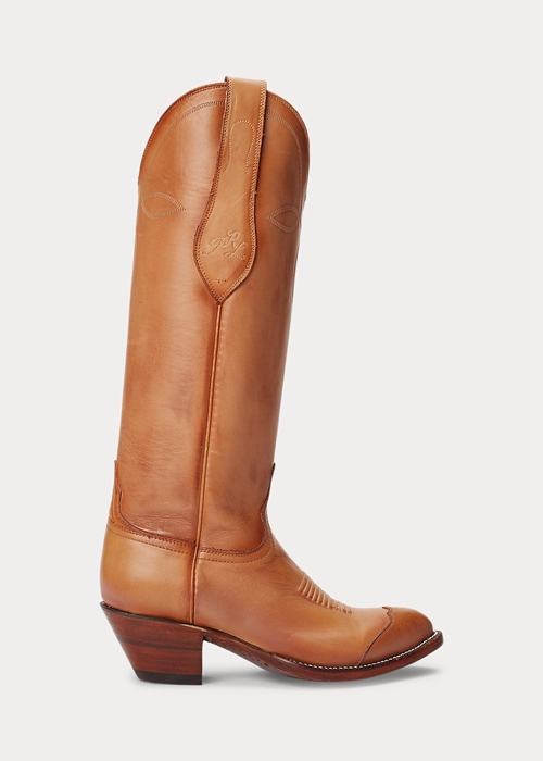 Brown Ralph Lauren Kiera Leather Cowboy Women\'s Boots | 2809-KACJD