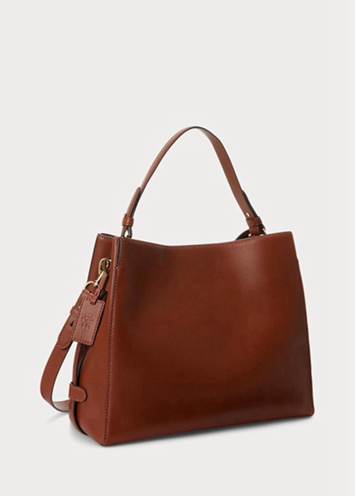 Brown Ralph Lauren Leather Medium Peyton Women's Satchel Bags | 7362-QGRYH