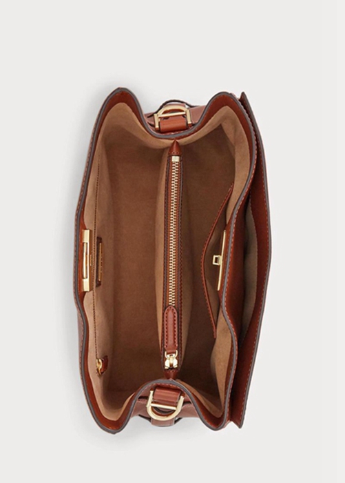Brown Ralph Lauren Leather Medium Peyton Women's Satchel Bags | 7362-QGRYH