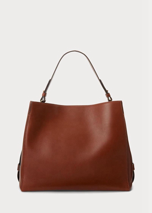 Brown Ralph Lauren Leather Medium Peyton Women\'s Satchel Bags | 7362-QGRYH