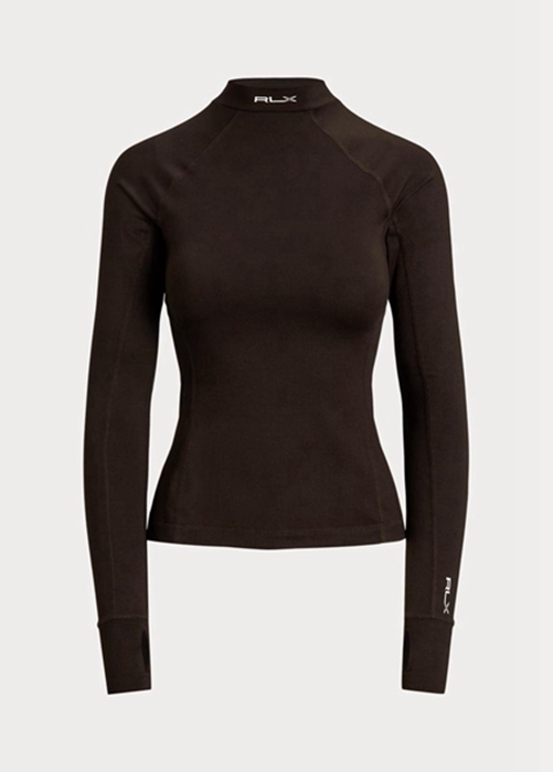Brown Ralph Lauren Logo Jersey Long-sleeve Mockneck  Women's T Shirts | 1403-DQNHL