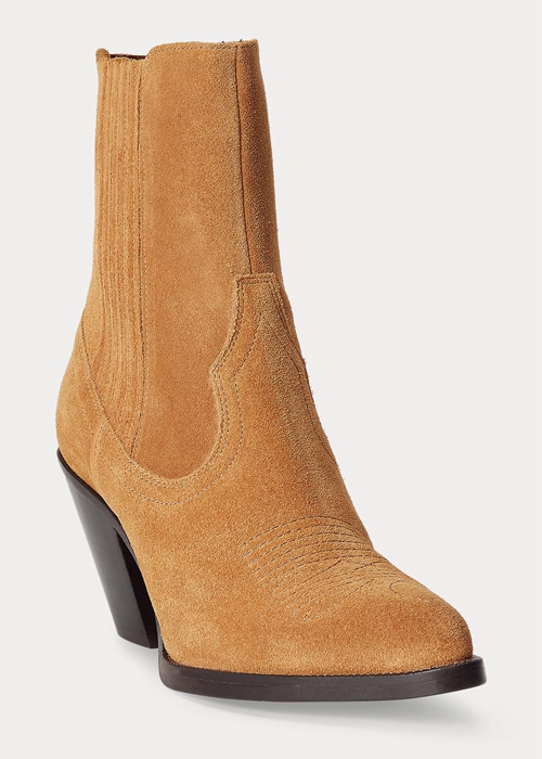 Brown Ralph Lauren Lowrey Suede Cowboy Women's Boots | 3859-PWSVJ