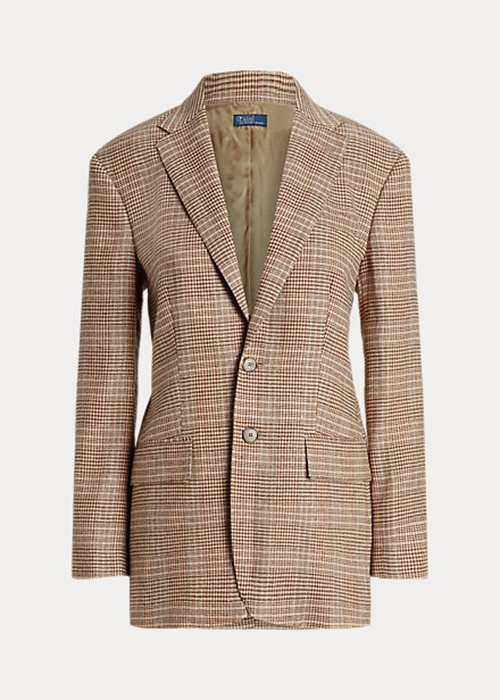 Brown Ralph Lauren Plaid Wool-Linen Tweed Women's Jackets | 4063-BTFXY