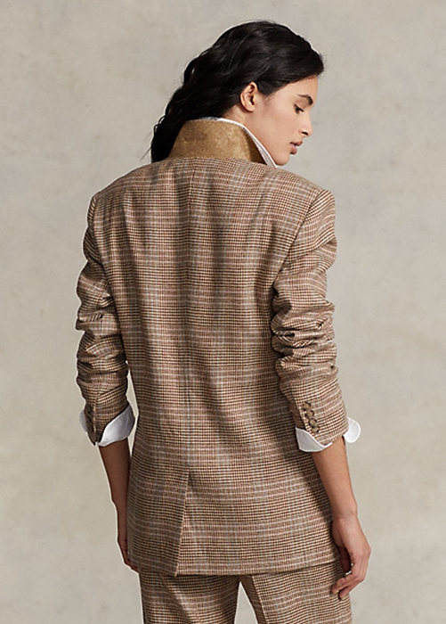 Brown Ralph Lauren Plaid Wool-Linen Tweed Women's Jackets | 4063-BTFXY
