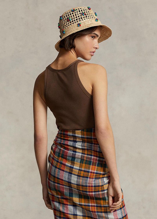 Brown Ralph Lauren Rib-knit Cotton Women's Tanks | 4063-ZKGSF